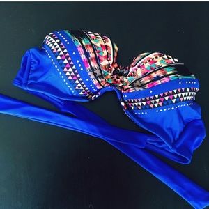 Blue geometric bikini top